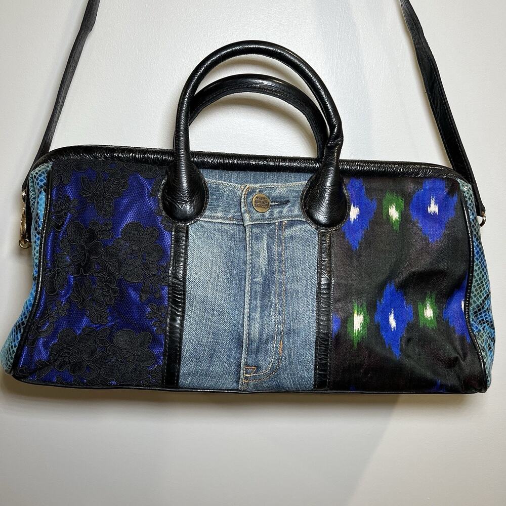Vintage Clever‎ Carriage Company Denim Lace And Leather Patchwork Tote Bag